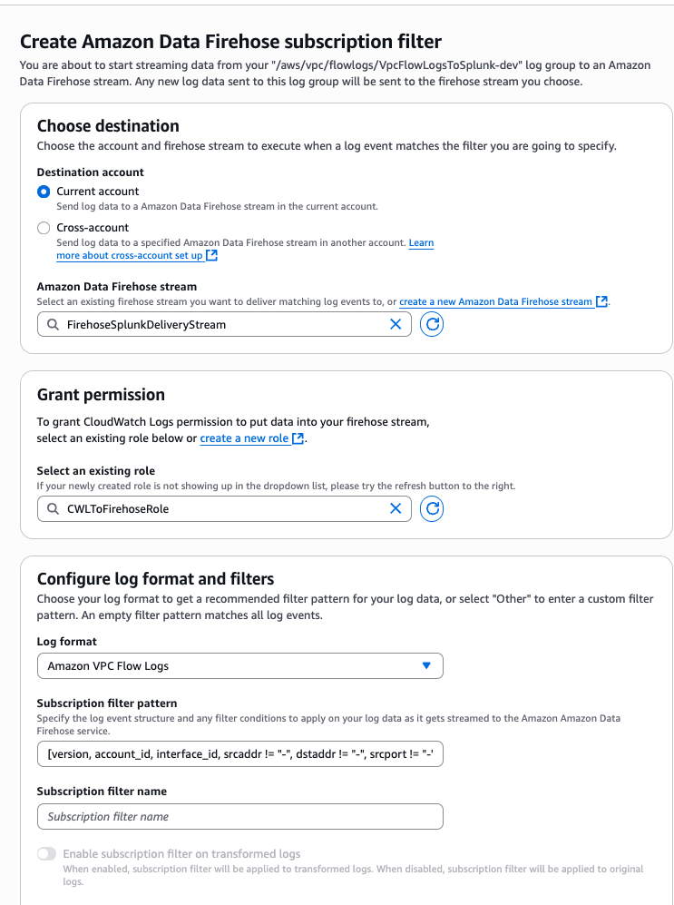 Subscription filter details